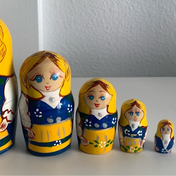 Hand-Painted Russian Nesting Dolls Matryoshka Stacking 6" Tall set of 6 yellow - Picture 3 of 15